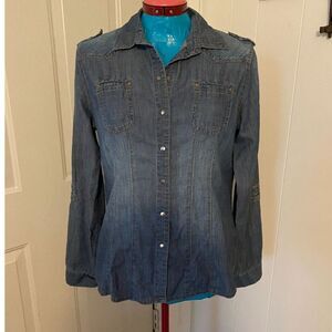 Coupe 100% Cotton Snap down Long-sleeved Top Women Size L